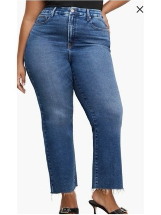 Good American Denim - Good American Always Fits Plus High-Rise Blue Denim Straight Jeans
